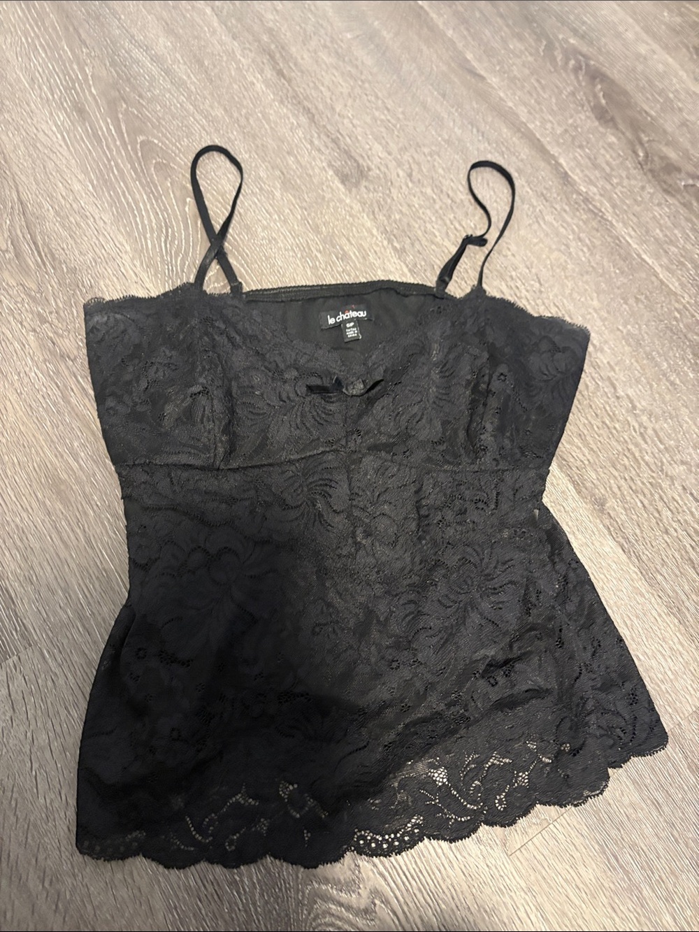 le chateau Black Floral Lace Camisole with Adjustable Straps